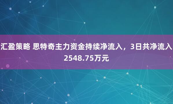 汇盈策略 思特奇主力资金持续净流入，3日共净流入2548.75万元
