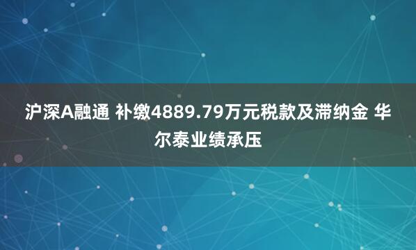 沪深A融通 补缴4889.79万元税款及滞纳金 华尔泰业绩承压